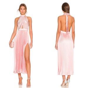 NEW NWT L’IDEE Renaissance Split Pleated Halter Gown In Light Pink
